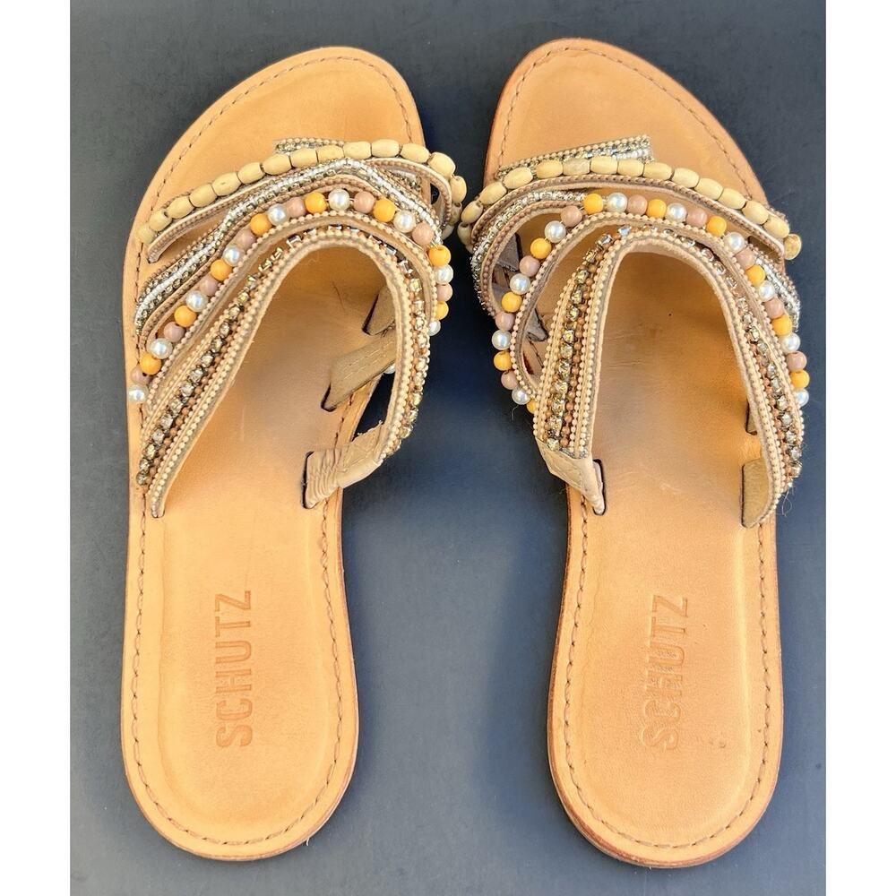 Schutz Jodie Beaded Toe-Loop Leather Sandals Women's Size 7.5 US - Picture 12 of 13